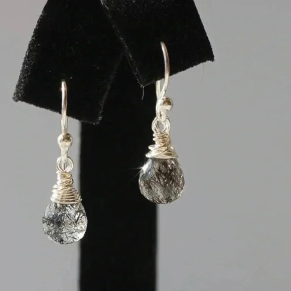 Tourmalinated Quartz Earrings, Sterling Silver, Womens Earring, Men Earrings - Picture 2 of 4